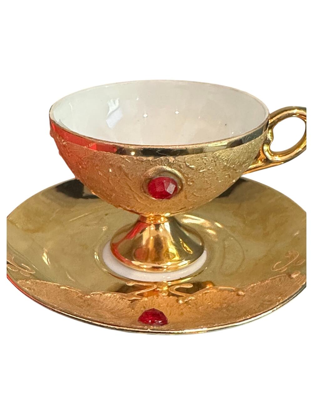 Vtg Rieber Mitterteich Bavaria Jeweled Gold Gilt Pedestal Teacup & Saucer German